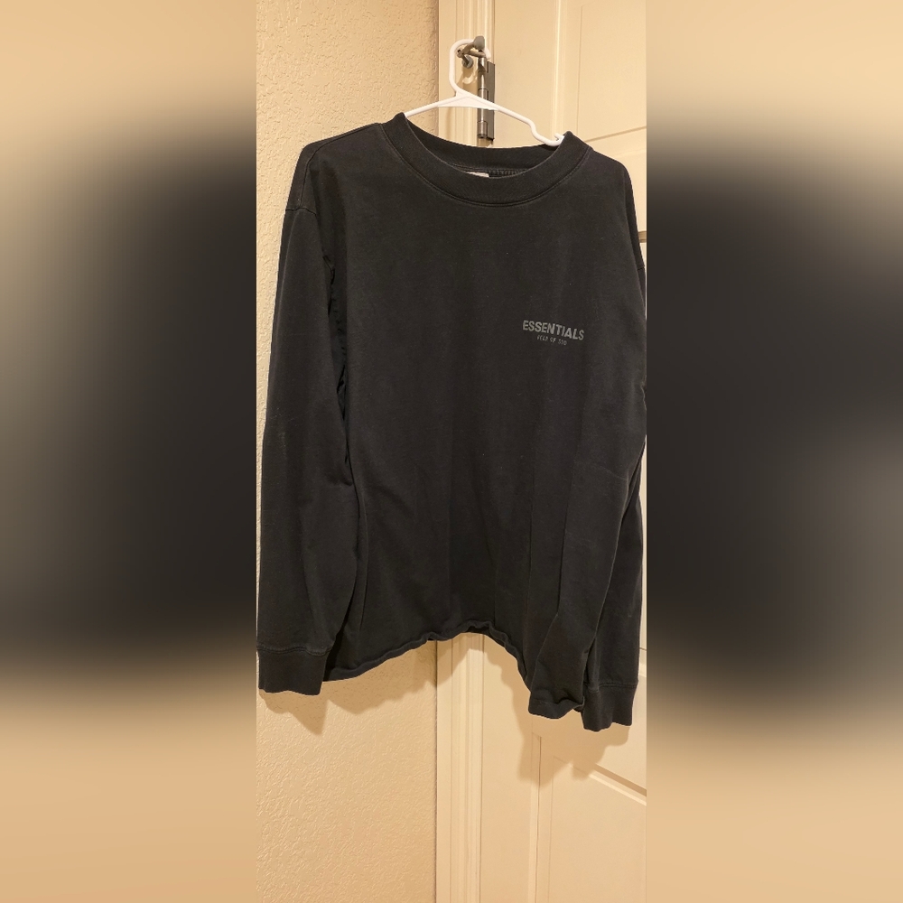 Essentials Black Logo Patch Long Sleeve Tee